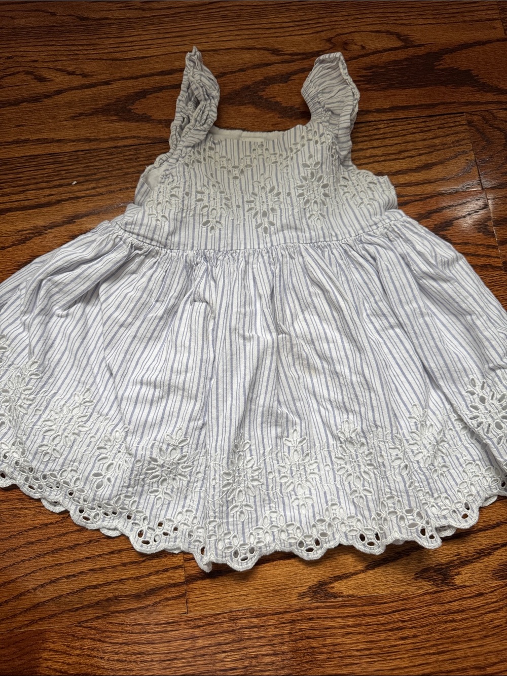 GAP White Dress with Blue Stripes and Eyelet Detail
